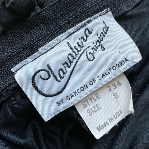 Vintage 1980s Claraluna Originals Dress Sz Small Black Coffin Pleat Vamp Disco - Picture 11 of 13